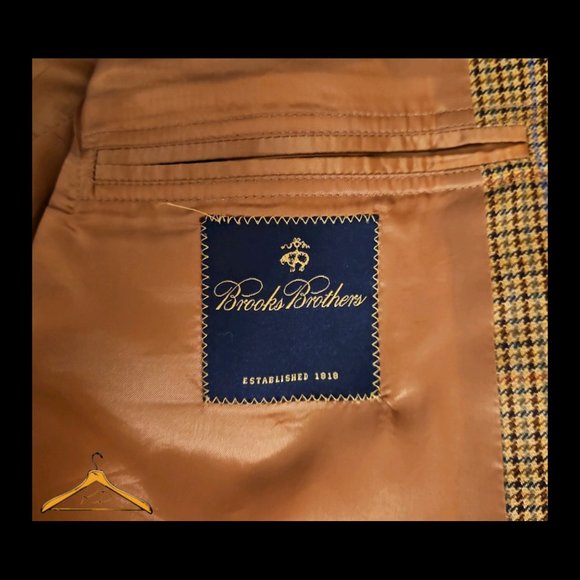 Brooks Brothers Sport Coat - 48L, Wool/Cashmere, Tan Houndstooth Plaid, EUC - Picture 8 of 12